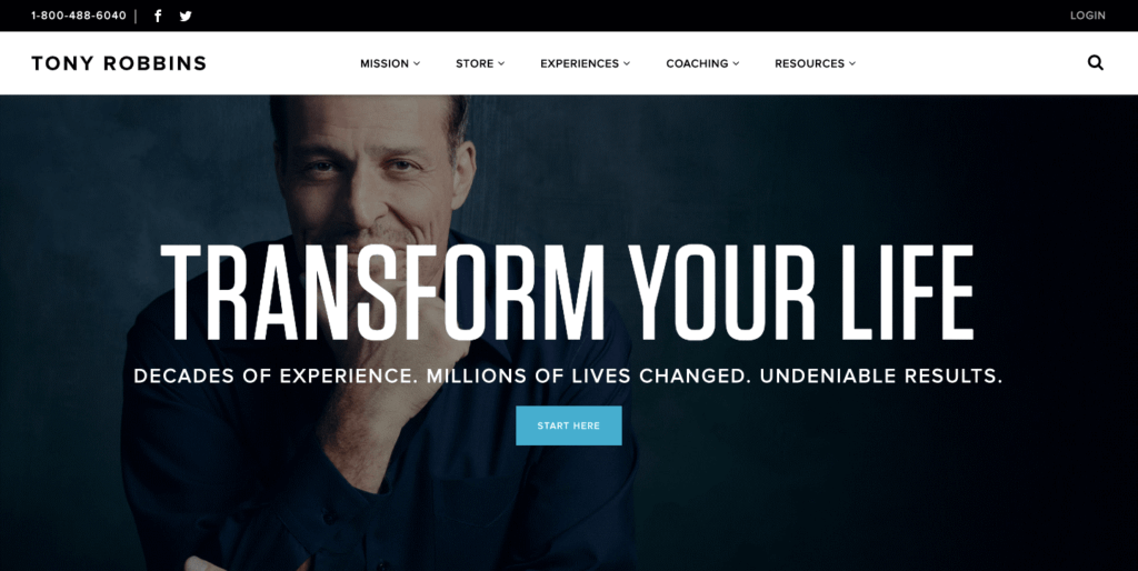 Tony Robbins, homepage.